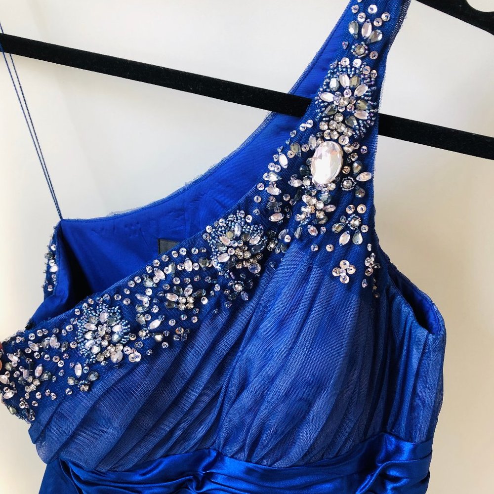 Adrianna Papell Beaded Blue One Shoulder Dress